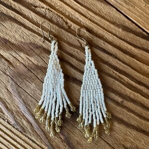 Hand Beaded White & Gold Earrings